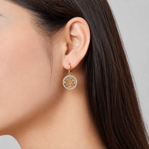 Pendientes de Aro con Diseño de Árbol, Acero Inoxidable, Chapado al Vacío en Oro de 14K, Circonita Cúbica Multicolor, Gotas Redondas - Product Image 5