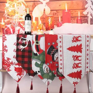 Décorations de noël en Polyester, drapeau de Table, père noël/bonhomme de neige/Elk imprimé, décor de Table à manger, tapis en tissu