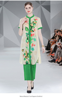 Robe tunique midi à col mandarin uni avec ourlet plissé, ensemble pantalon vert, tenue décontractée de printemps, tricotée en coton couleur bonbon