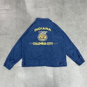 Blouson aviateur personnalisé pour hommes avec fermeture éclair Veste en velours côtelé avec col montant et logo brodé Chemise fine à motif de patchwork - Product Image 3