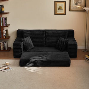 Canapé-lit convertible 2-en-1, sans assemblage, tissu velours côtelé, canapé compressé haute densité pour salon et appartement, noir - Product Image 4