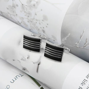 Boutons de manchette rectangulaires rayés émaillés, boutons de manchette élégants pour chemise d'homme française - Product Image 2