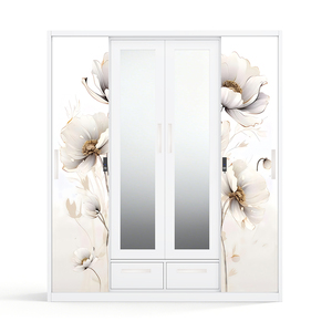 Armoire de rangement en acier imprimé avec portes coulissantes miroir et 2 tiroirs organisateurs - Product Image 1
