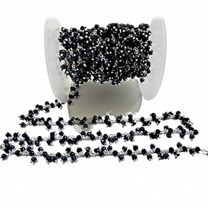 Cadena de eslabones con racimo de cuentas facetadas de espinela negra mística en forma de rondel, tamaño 3-4mm, de latón, para fabricación de joyas, collar por pie - Product Image 1