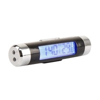 Jam Digital Mobil Portabel 2 Dalam 1 & Tampilan Suhu Jam Elektronik Termometer Mobil Otomotif Biru dengan Klip
