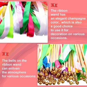 100 pièces/paquet Guirlandes de ruban multicolores pour fête avec clochettes, baguettes de fée en soie, bâtons de mariage en ruban, guirlandes de ruban - Product Image 2