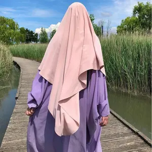 Vente en gros de vêtements islamiques hijab de prière long deux couches musulman modeste mode Khimar Jazz crêpe femmes gratuit adultes soutien 0.32kg