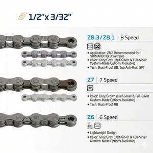 Chaînes de vélo à <span class=keywords><strong>prix</strong></span> compétitif en gros, 1/2"*1/8", simple vitesse, 7, 9, 11, 12 vitesses, couleur naturelle - Product Image 1