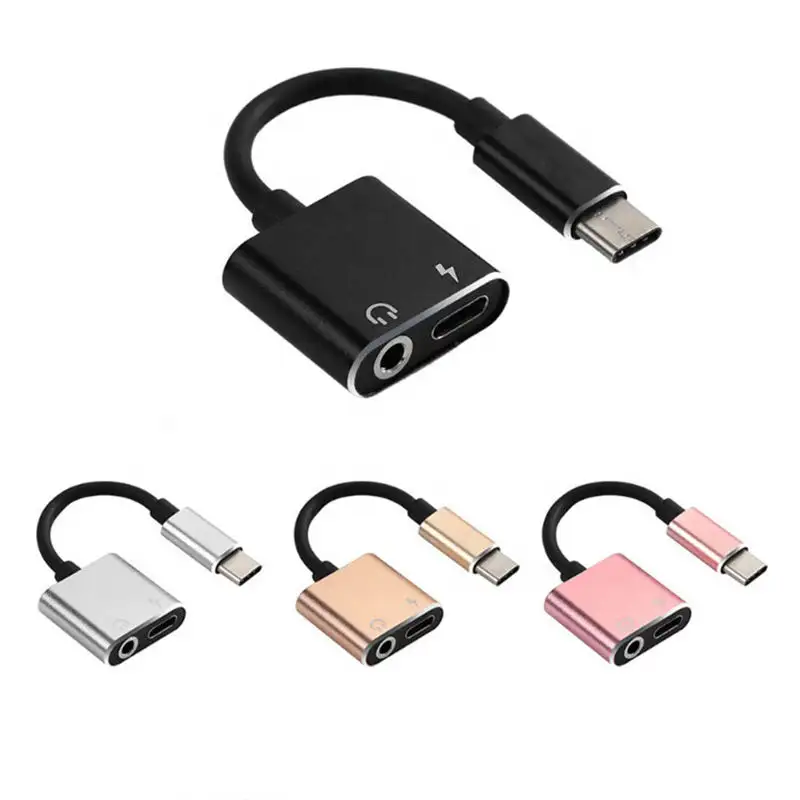 Free Sample Audio   Charger Splitter For Mobile Phone 2 in 1 Type C Cable Adapter Mix USB Type C Jack 3.5mm Earphone Converter