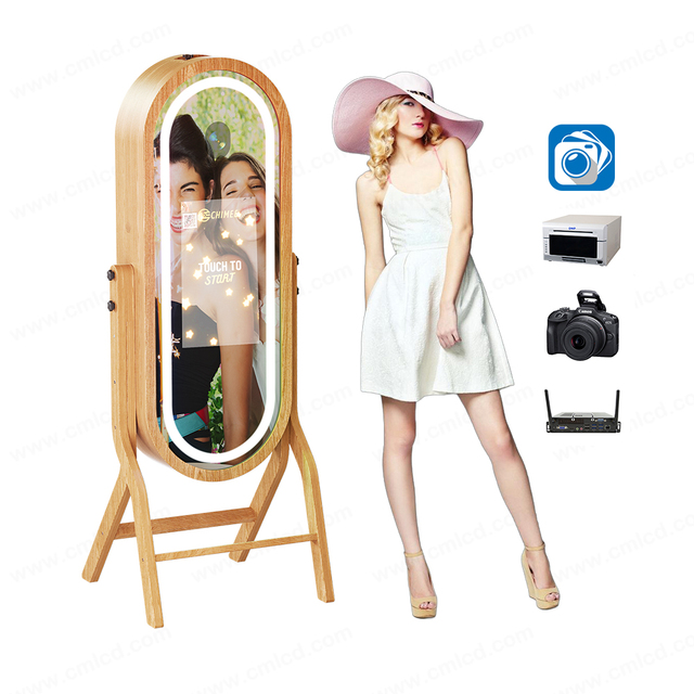 New Magic Mirror Photo Booth Wood Material Country Retro Style Dslr Photo Booth Shell Touch Screen Booth with Printer Stand