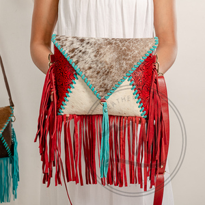 LW Turquoise Vintage Women's Designer <b>Bag</b> Genuine Leather with Fringe Tassel Single Strap Cross Body Hot Selling Painted <b>Bag</b> - Product Image 6