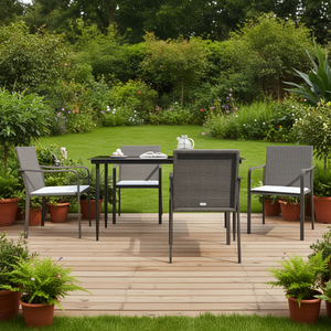 Ensemble de salle à manger de jardin marron 4 places, structure métallique, résistant aux intempéries, mobilier d'extérieur au design contemporain - Product Image 2