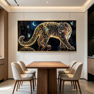 Factory Sales Arabian Style Golden Scrollwork Leopard Wall Art LED Wall Decor Islamic Home Hotel Crystal Porcelain Painting - Product Image 5