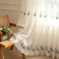 Nouveauté : Rideaux en voile brodés de style européen, rideaux de fenêtre en voile blancs à broderie florale de luxe léger