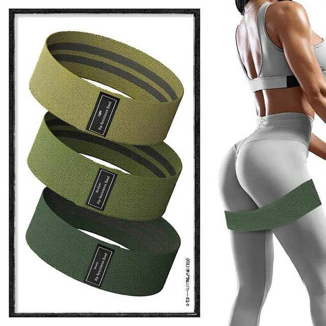 New Arrival Custom Logo Fitness Accessories Green Fabric Latex Hip Loop Resistance Bands Set for Home Workout or Gym Sport