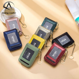Andong - Tarjetero de Cuero Vacuno Genuino con Múltiples Posiciones, Bloqueo RFID, Cartera para Hombre y Mujer, Monedero con Llavero, Bolsillo para Mujer - Product Image 1