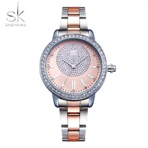 SK K0075 럭셔리 실버 여성 쿼츠 시계 우수한 다이아몬드 방수 다이얼 장식 블링 레저 손목 시계