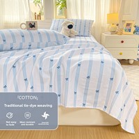 2026 Sprei Tebal Motif Pita Rustic Baru Satu Set Tempat Tidur Asrama Mahasiswa Sarung Selimut Tunggal Set Tiga Potong Semua Musim