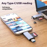 Lecteur de cartes multifonction USB3.0 haute vitesse, coque en aluminium, USB type C double port, lecteur de cartes mémoire SD TF pour mobile et PC