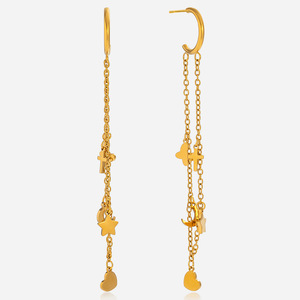 Butterfly Tassel Pendant Earrings With Star Moon Charms Stainless Steel Gift Jewelry - Product Image 1