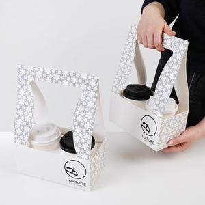 Porte-boissons écologique à double paroi jetable personnalisé 1/2/4 tasse en papier porte-gobelet à café et vin avec poignée prêt à l'emploi - Product Image 4