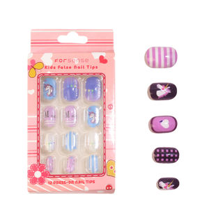 <span class=keywords><strong>Uñas</strong></span> postizas de marca privada, color morado, bonitas, para niñas, cortas, ovaladas, de ABS, pre-encoladas, para niños de 8 a 9 años, diseños geniales de unicornios - Product Image 5
