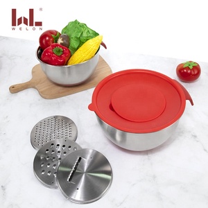 201 bols mélangeurs en acier inoxydable 18-26cm avec couvercle rouge et poignée bol à <span class=keywords><strong>salade</strong></span> rond de style européen moderne avec fond en silicone - Product Image 3