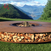Grande Foyer de Patio Arrondie en Acier Corten Foyer de Cheminée en Acier Sans Fumée