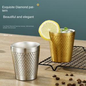 Tasses isothermes en acier inoxydable à <span class=keywords><strong>double</strong></span> <span class=keywords><strong>paroi</strong></span>, motif diamant martelé, style coréen, anti-brûlure, pour eau, café, thé, bar et fêtes - Product Image 2