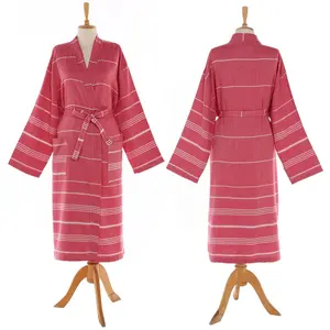 Wholesale 100% Cotton Robe For Women Men Custom Luxury Unisex Long Sleeve Hotel Spa Kimono Bathrobe Sleepwear Non Floral Print