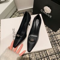 OEM/ODM 2025 Chaussures de travail de style occidental rétro inspiré des roses 6cm Escarpins en cuir Boucle en strass Bout pointu Tendance de la mode personnalisée