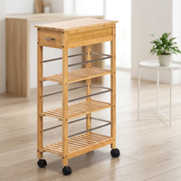 Carrito Rodante de Bambú Natural de 4 Niveles con Cajón, Organizador de Almacenamiento Móvil para Cocina, Baño, Despensa y Herramientas