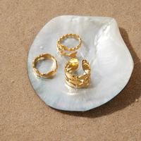 G4717 18K PVD Vergoldeter Hohler Breiter Offener Ring aus Edelstahl, Fisch-Stapelring, Modeschmuck, Wasserdichtes Strand-Accessoire