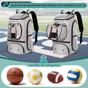 Sac d'équipement de football avec porte-ballon externe, poche isolée, crochets de clôture, sac à dos en polyester portable avec fermeture éclair pour les jeunes et les adultes - Product Image 6