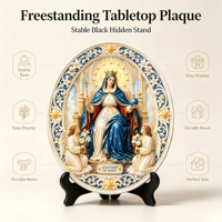 Artisanat en résine personnalisé « Reine Marie » – Plaque en relief 3D Art Déco, Sceptre de la Reine du Ciel, Décoration murale pour église catholique ou maison, Cadeau
