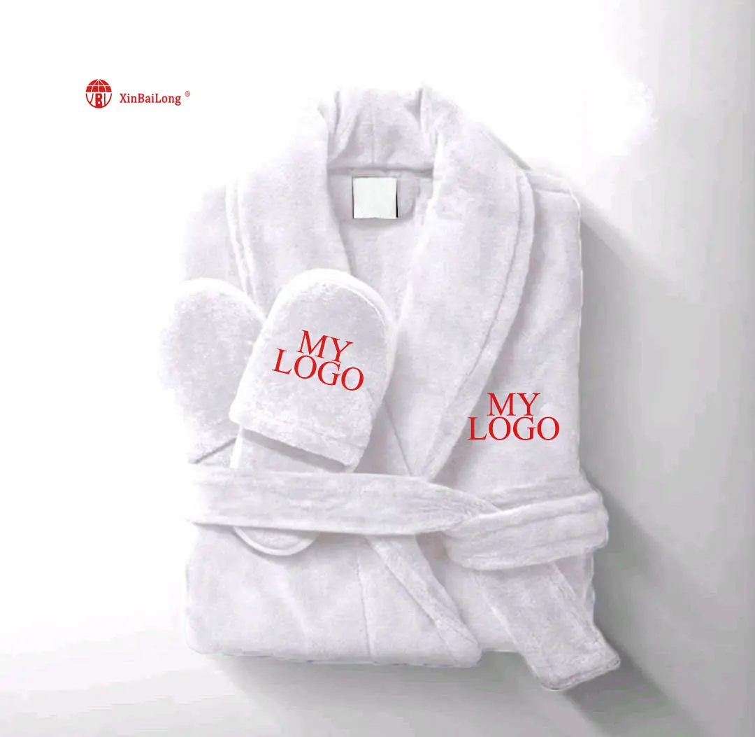Hoge Kwaliteit Koraal Fleece Badjas Luxe Hotel Badjas Custom Logo Wit Badjas En Slippers Spa Esthetische Custom Badjas