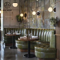 Ensemble de table et de canapé de restaurant commercial en bois et cuir courbé en demi-cercle, design moderne, vert, durable