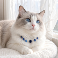 Ensemble collier et bracelet pour animaux de compagnie en cuir élégant et luxueux, 100% agate bleue naturelle et cristal blanc, pour chiens et chats