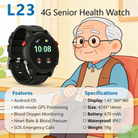 Reloj Inteligente L23 4G para Adultos Mayores con Sistema Operativo Android, GPS Multimodo, Oxígeno en Sangre, Frecuencia Cardíaca, Llamadas de Emergencia SOS