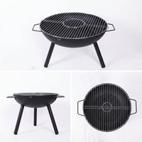 Barbecue portable rond noir pour camping et extérieur, foyer à bois avec pieds pliables et grille de cuisson