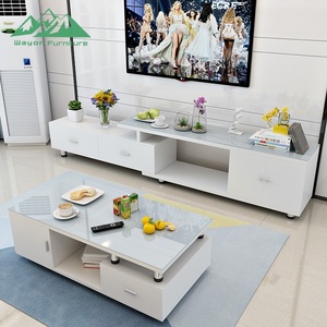 Set di Mobili Moderni Retrattili Wayon per Soggiorno, <span class=keywords><strong>Tavolino</strong></span> <span class=keywords><strong>da</strong></span> Caffè con Piano in <span class=keywords><strong>Vetro</strong></span> e Armadietti Portaoggetti per Arredamento Casa - Product Image 2