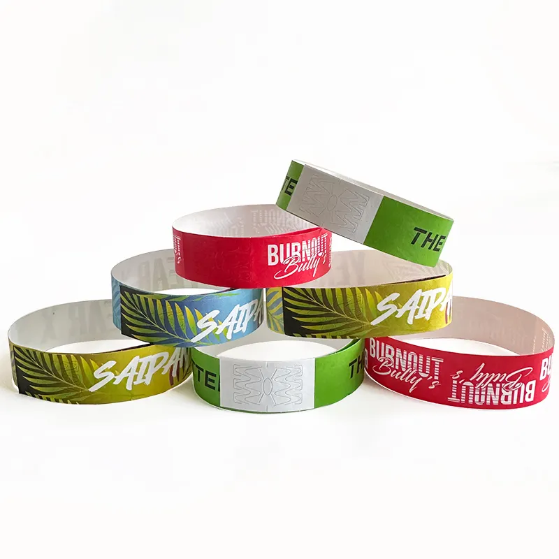 2023 One Time Use Party Neon Bracelet Custom Design Inkjet Printable Tyvek Wristbands For Night Club