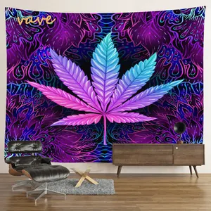 Tapete de parede para quarto com folhas de cânhamo estampado 3D, tapeçaria de fundo para quadrinhos, tapetes de parede hippies, decoração de dormitório, tapeçaria para decoração de quarto