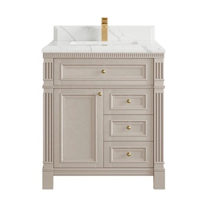 Traditional American Single Sink Beige <strong>Bathroom</strong> Vanity Set Luxury Freestanding <strong>Cabinet</strong> <strong>with</strong> <strong>Mirror</strong> Classic European Shaker Style - Product Image 2
