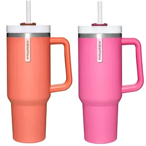 40oz Double Wall Vacuum Insulated Tumbler Cups Stainless Steel Coffee/Tea/ Beer Tumbler In Bulk With handle And Straw