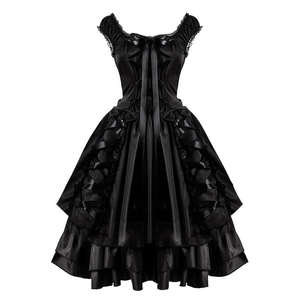 Vestido Gótico Vintage Clásico Negro en Línea A para Mujer, Disfraz de Cosplay con Encaje en Capas, Estilo Lolita Gótica, Disfraz de Halloween de Poliéster para TV y Cine - Product Image 6