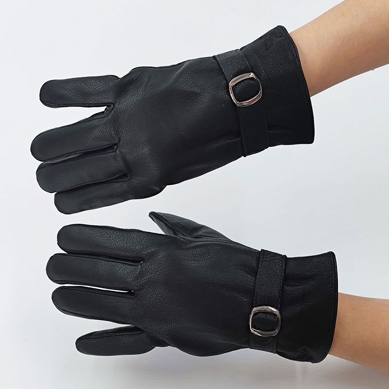 Leather Dress Gloves Winter Sheepskin Leather Gloves Men's Custom Made with Warm Fleece Inside BLACK Customized Logo Outdoor