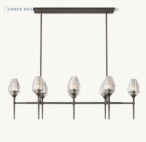 Candelabro lineal LED moderno de tulipán, lámparas <span class=keywords><strong>colgantes</strong></span> de cristal de latón <span class=keywords><strong>para</strong></span> comedor, sala de estar, Bombilla E12, incluye instalación de proyecto - Product Image 1