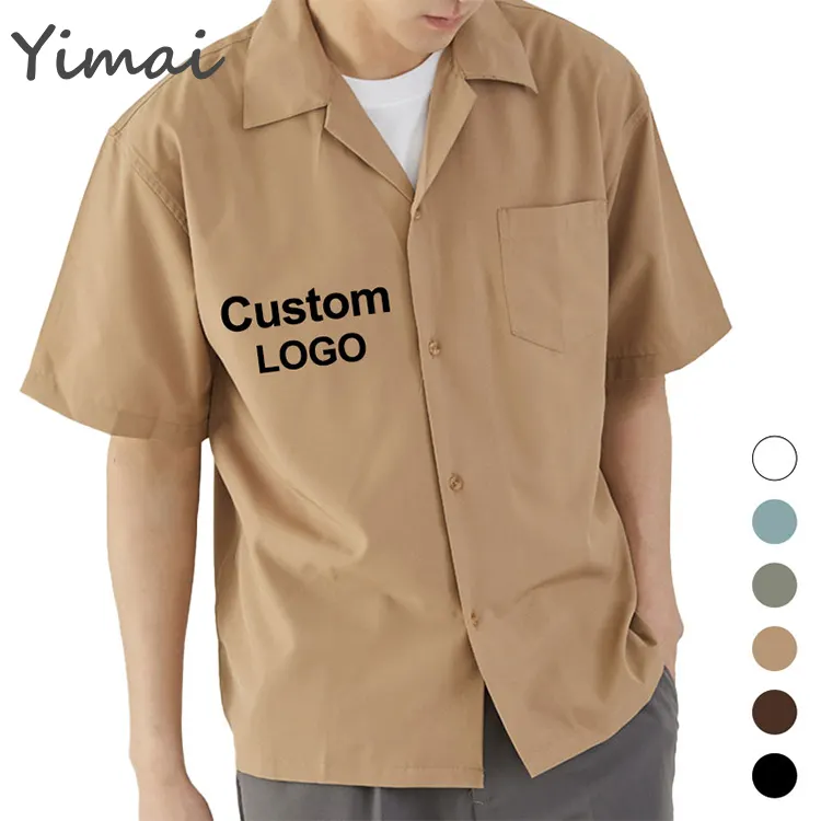 Custom Summer Thin Fabric Cuban Collar Shirt Short Sleeve Breathable Loose Street Style Solid Color Mens Designer Shirt