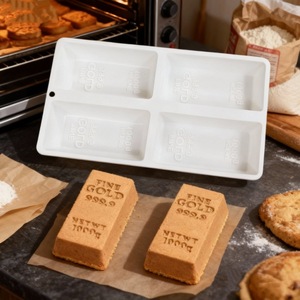 4 Cavity Gold Bar Mold 1000G <b>Baking</b> Cake Mold For DIY Chocolate Mousse Cake Decoration - Product Image 1